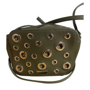 New York & Company Olive Green Faux Leather Crossbody Bag With Silver Grommet Ac